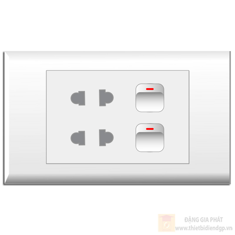 Bộ 2 Công tắc 1 chiều + 2 Ổ cắm 2 chấu (E18S2UX, E18S12M x 2) LIOA