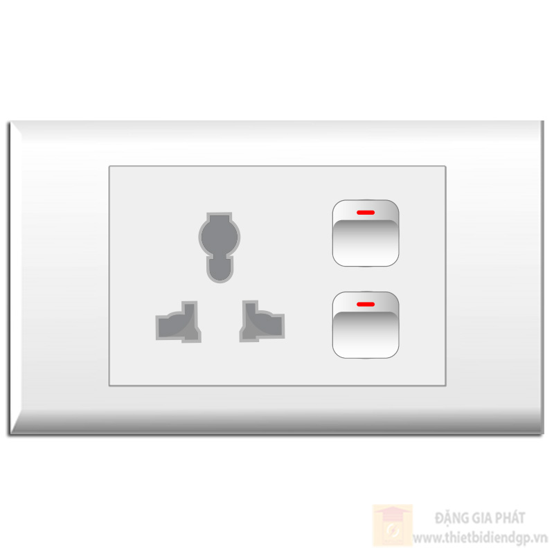 Bộ 2 Công tắc 1 chiều + 1 Ổ cắm Đa năng (E18SDX, E18S12M x 2) LIOA