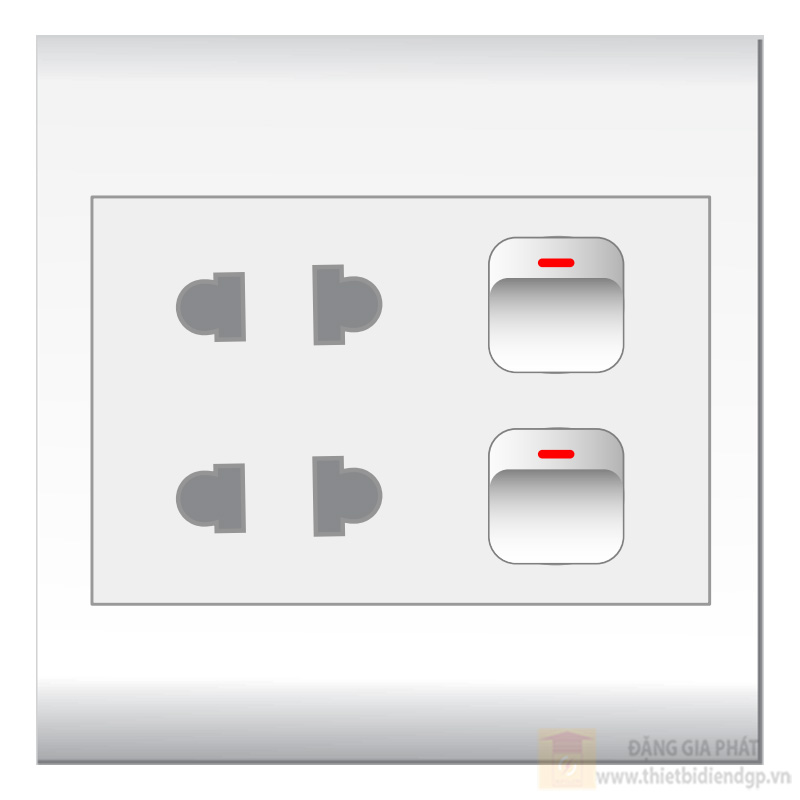 Bộ 2 Công tắc 1 chiều + 2 Ổ cắm 2 chấu (V20S2U2X, E18S12M x2) LIOA