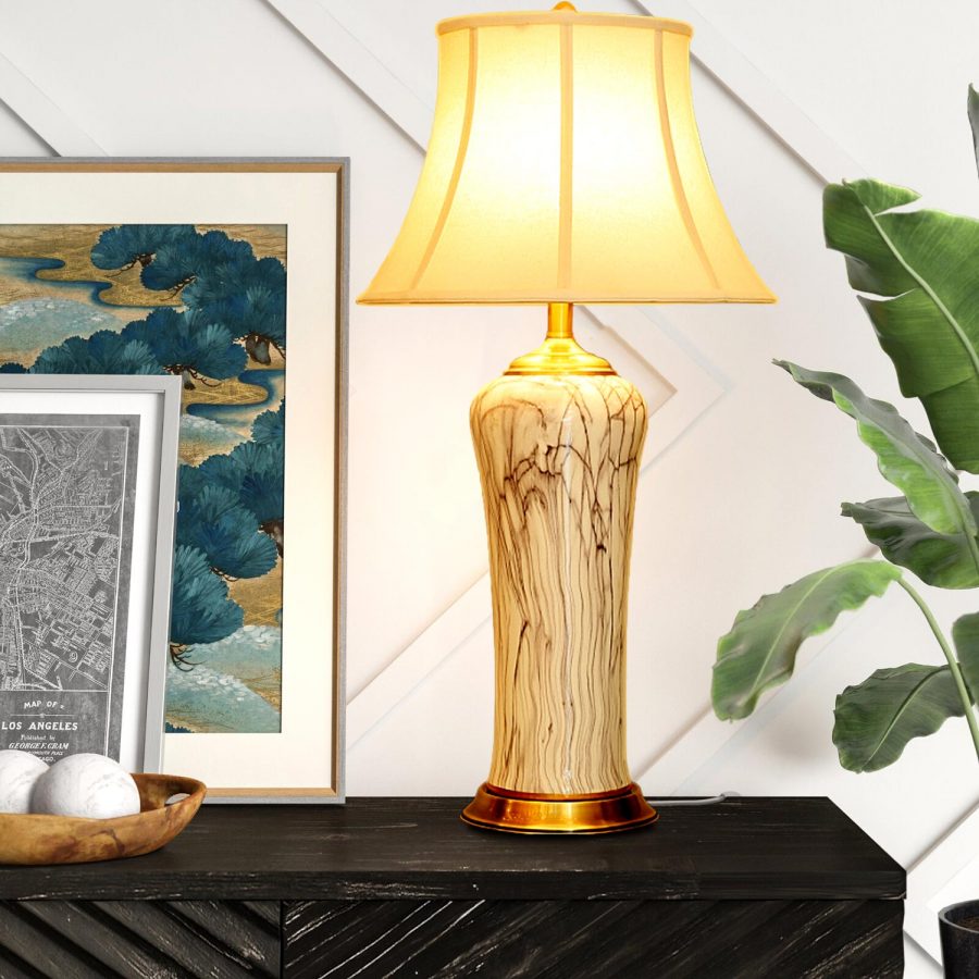 Đèn bàn chụp vải gốm sứ cao cấp Venus KT7026