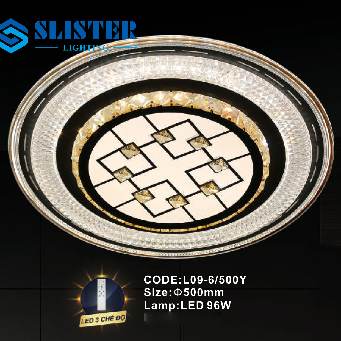 Đèn mâm pha lê Slister Ø500mm - LED 96W - 3 CĐ