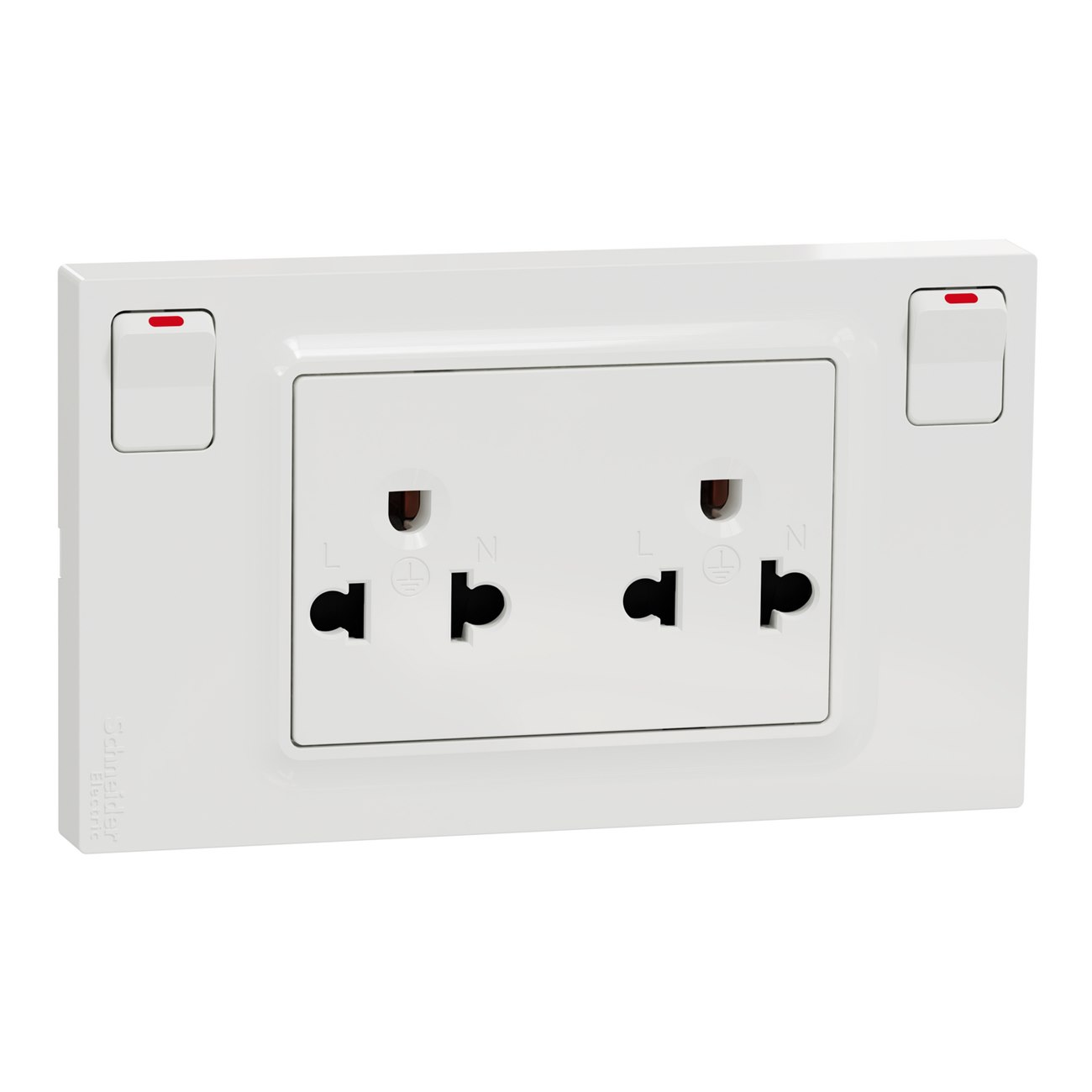 Ổ cắm đôi 3 chấu Miluz Schneider M3TS_SIS_WE có công tắc