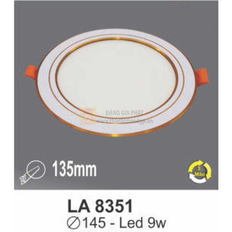 Đèn âm trần Led 9W viền vàng - Ø145 - khoét lỗ Ø135 - 3 màu ánh sáng