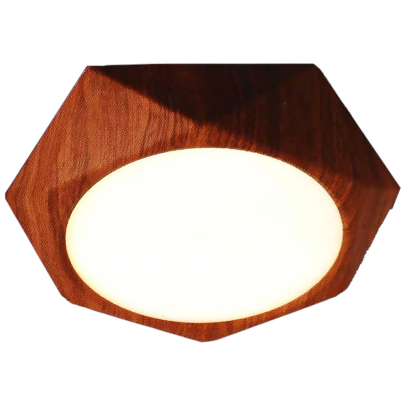 Đèn ốp nổi hợp kim nhôm cao cấp HUFA vỏ màu gỗ lục giác, 3 chế độ