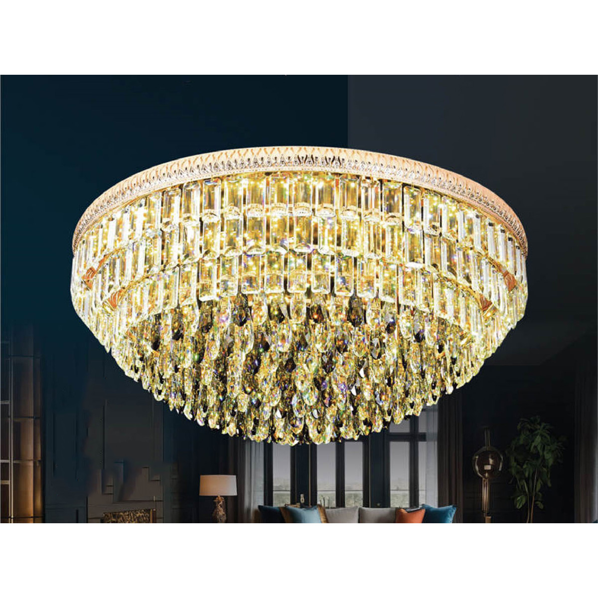 Đèn mâm pha lê Andora Ø800 x H520 - LED 3 CĐ + Remote - Pha Lê (Khói + Trong)