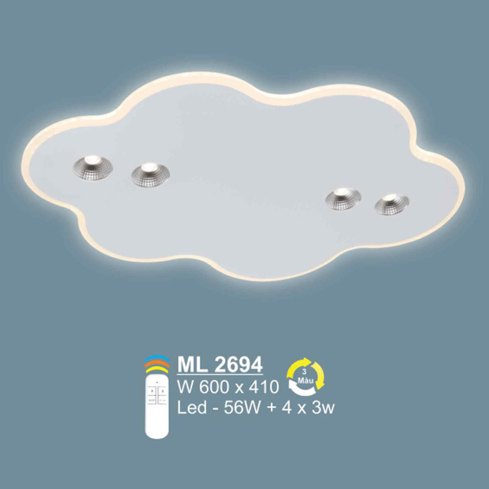 Đèn mâm mica SANO LED 56W + 4*3W - W600*410 - 3 màu ánh sáng