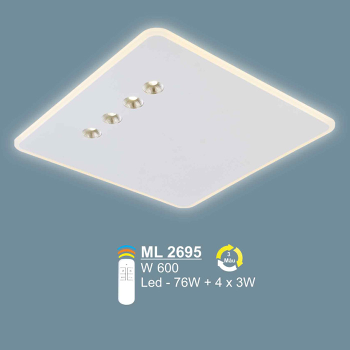 Đèn mâm mica SANO LED 76W + 4*3W - W600 - 3 màu ánh sáng