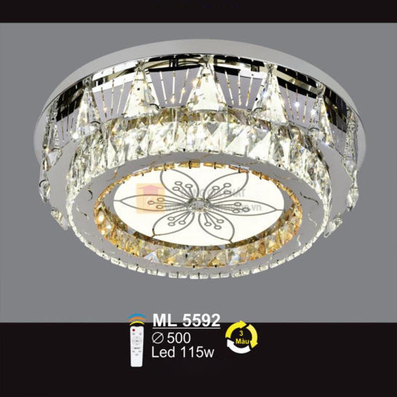 Đèn mâm ốp trần Pha Lê Led 115W - Ø500 - 3 màu ánh sáng - có remote