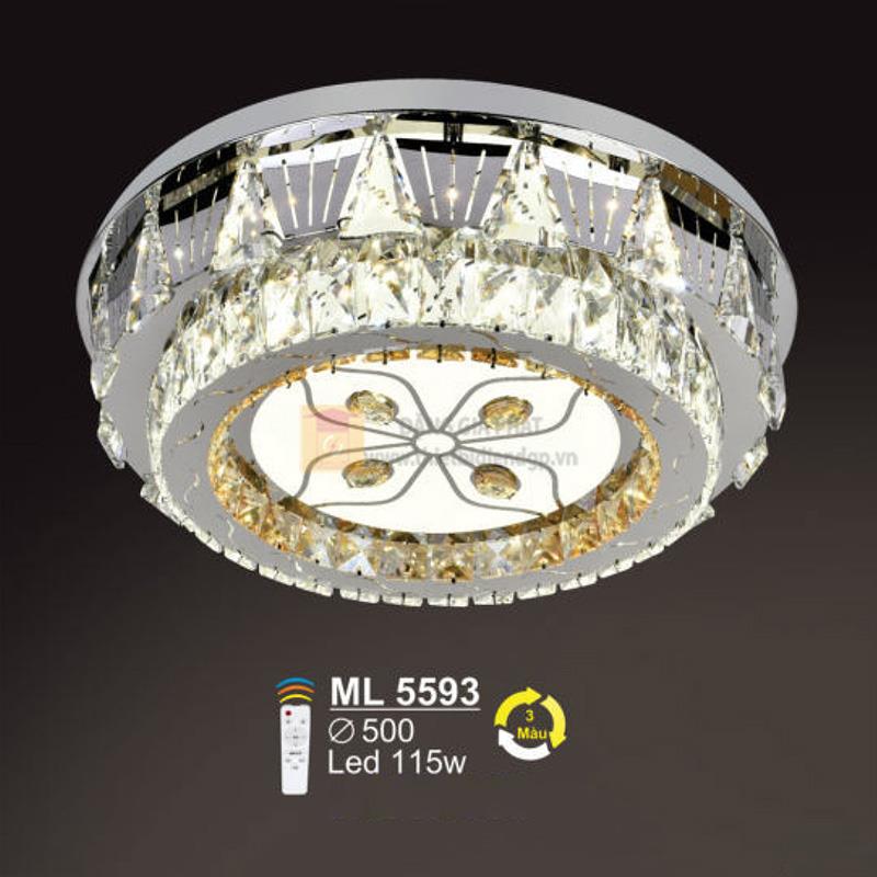 Đèn mâm ốp trần Pha Lê Led 115W - Ø500 - 3 màu ánh sáng - có remote