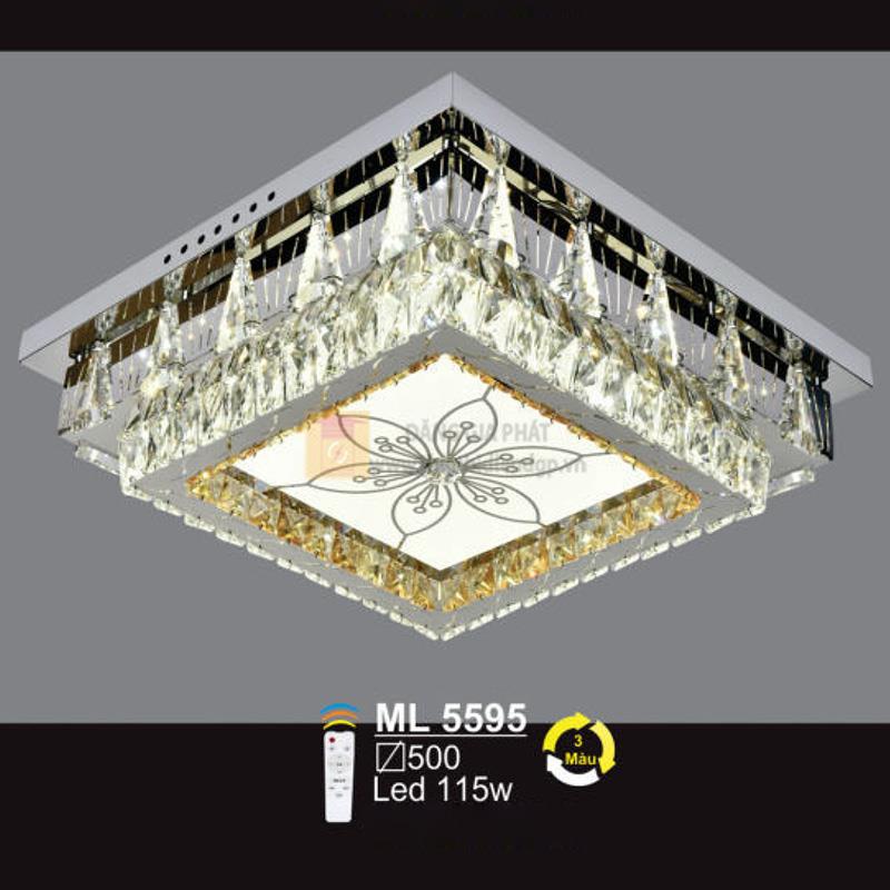 Đèn mâm vuông ốp trần Pha Lê Led 115W - Ø500 - 3 màu ánh sáng - có remote