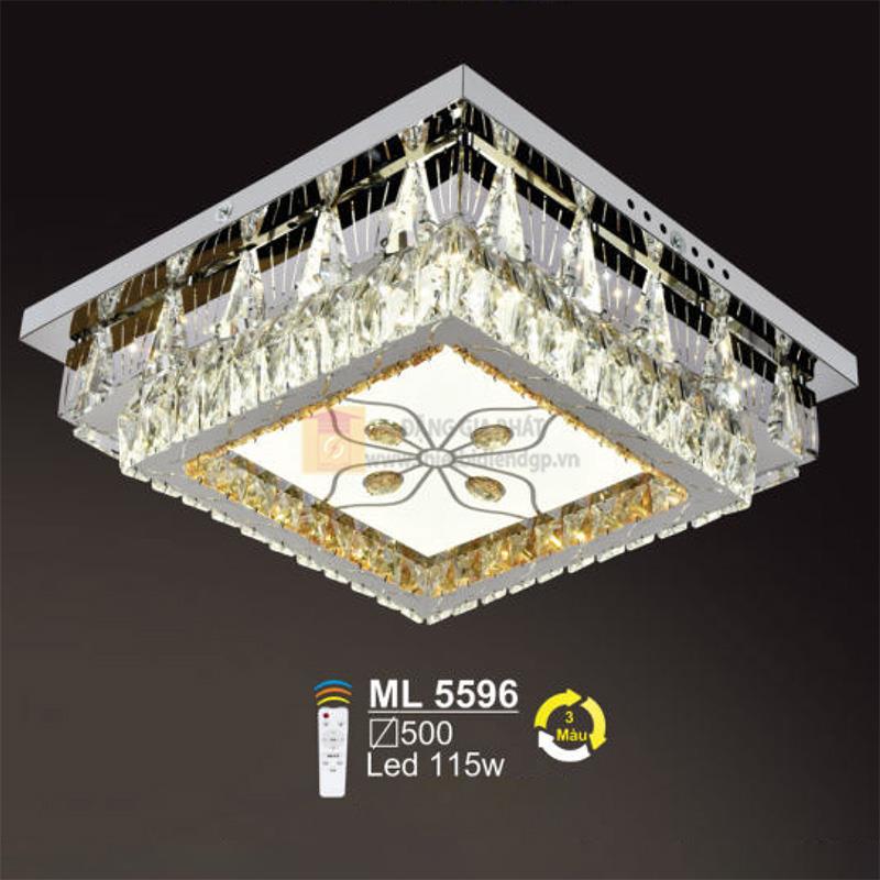 Đèn mâm vuông ốp trần Pha Lê Led 115W - Ø500 - 3 màu ánh sáng - có remote
