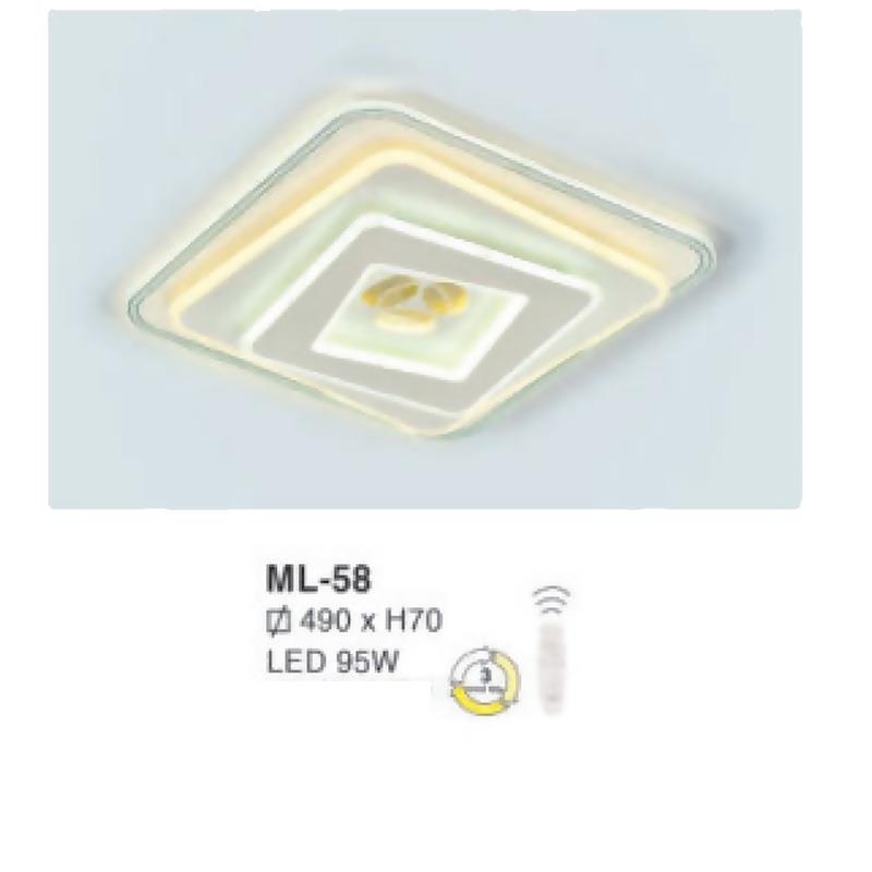 Đèn mâm led 95W vuông Ø490*H70 - 3 chế độ màu