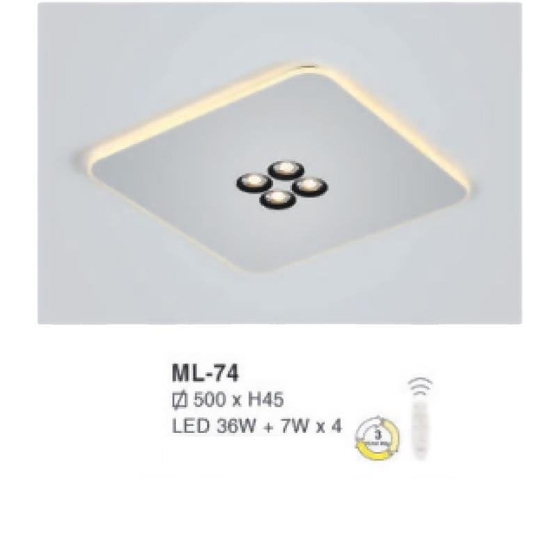 Đèn mâm led 36W + 7W*4 vuông Ø500*H45 - 3 chế độ màu