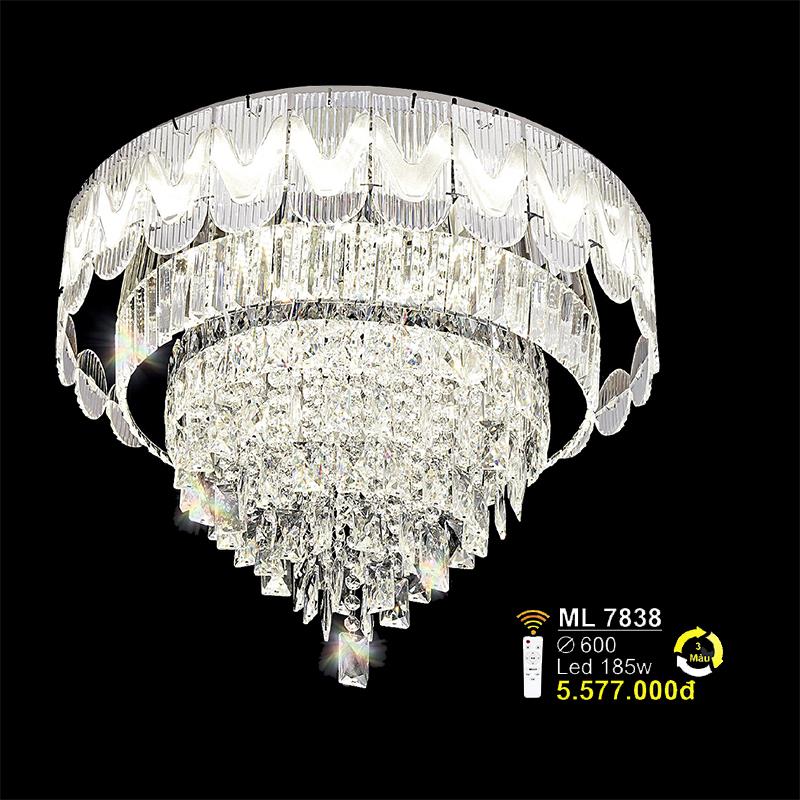 Đèn mâm pha lê Ø600 - LED 185W - 3 màu ánh sáng