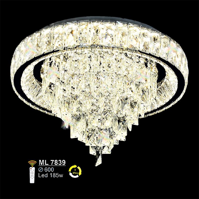 Đèn mâm pha lê Ø600 - LED 185W - 3 màu ánh sáng
