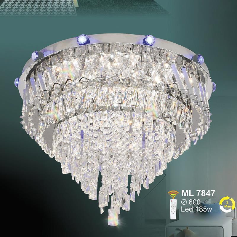 Đèn mâm pha lê Ø600 - LED 185W - 3 màu ánh sáng