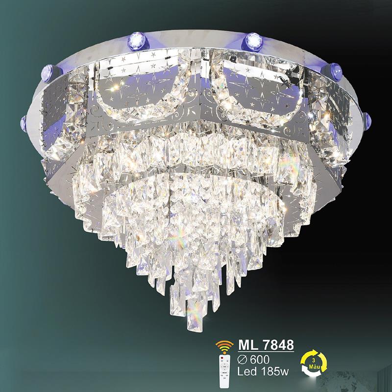Đèn mâm pha lê Ø600 - LED 185W - 3 màu ánh sáng