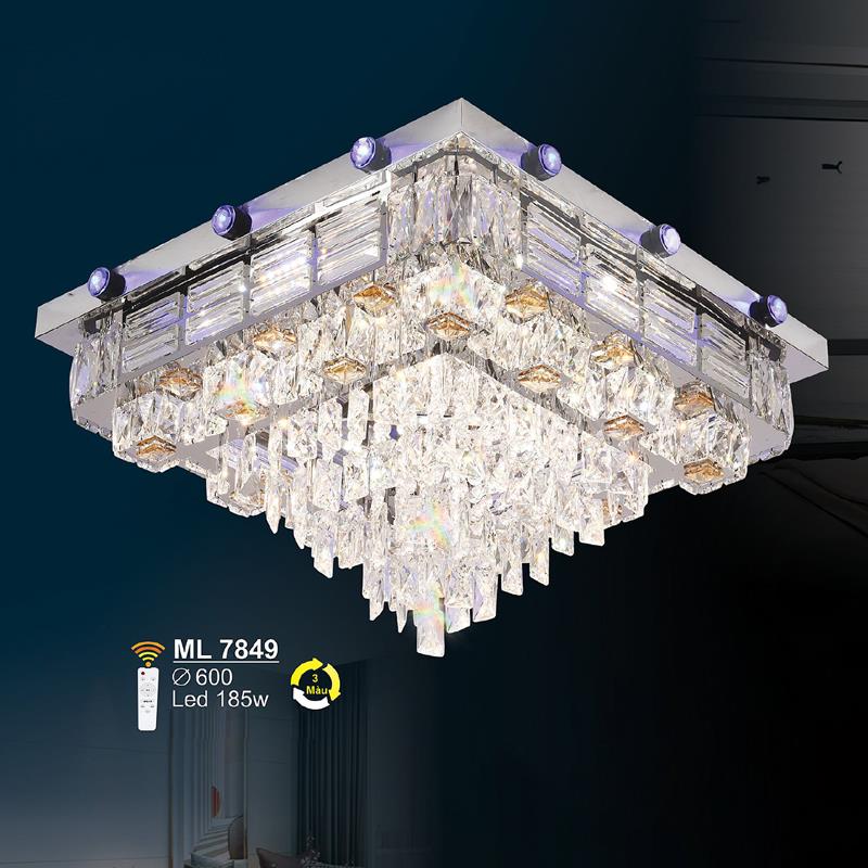 Đèn mâm vuông pha lê Ø600 - LED 185W - 3 màu ánh sáng