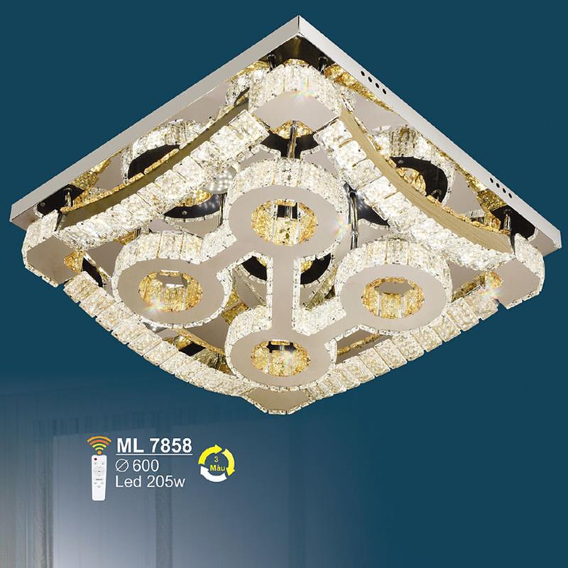 Đèn mâm vuông pha lê Ø600 - LED 205W - 3 màu ánh sáng