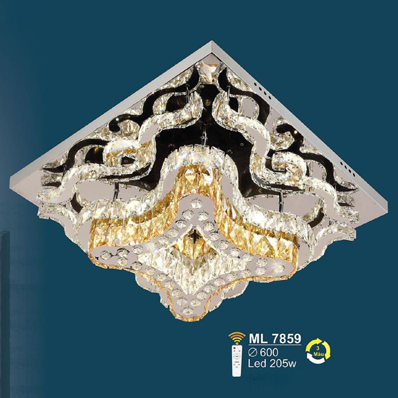 Đèn mâm vuông pha lê Ø600 - LED 205W - 3 màu ánh sáng