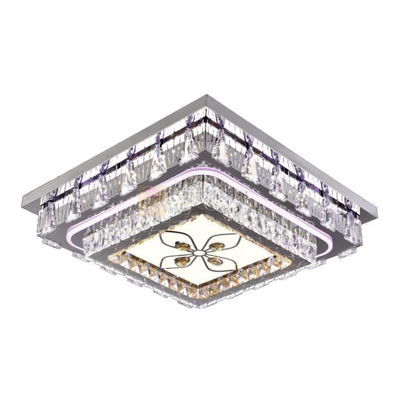 Đèn mâm ốp trần vuông Pha Lê Led 185W - Ø600 - 3 màu ánh sáng - có remote