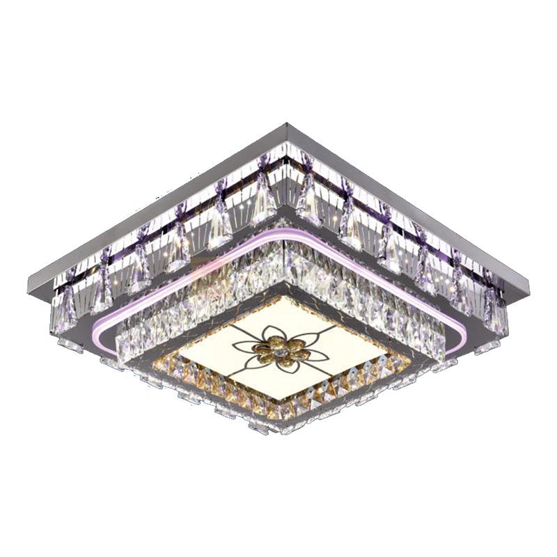 Đèn mâm ốp trần vuông Pha Lê Led 185W - Ø600 - 3 màu ánh sáng - có remote