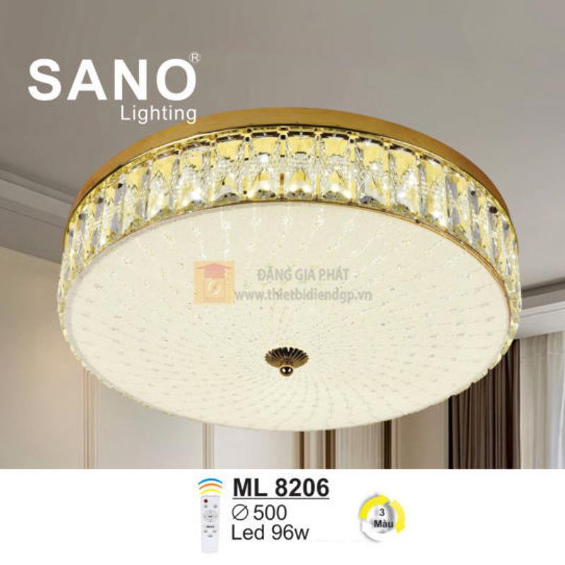 Đèn mâm ốp trần Pha Lê Led 96W - Ø500 - 3 màu ánh sáng - có remote