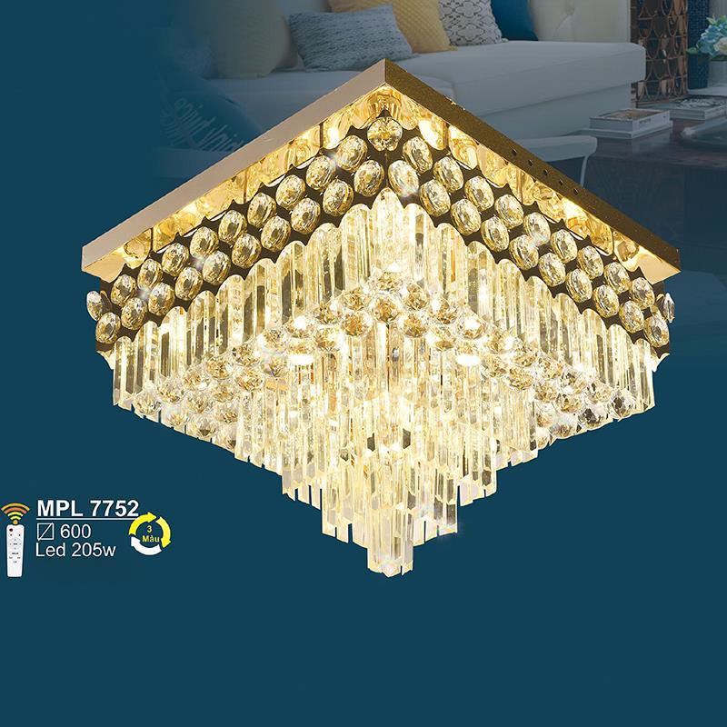 Đèn mâm vuông pha lê Ø600 - LED 205W - 3 màu ánh sáng