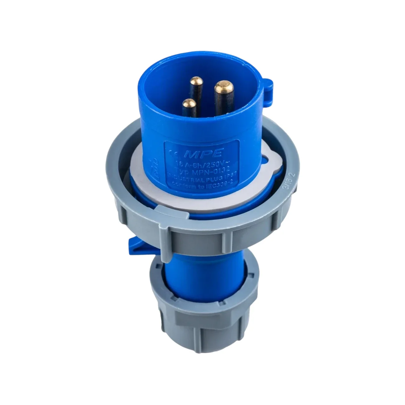 Phích cắm công nghiệp 1 pha MPE loại di động có kẹp giữ dây 2P+E IP67