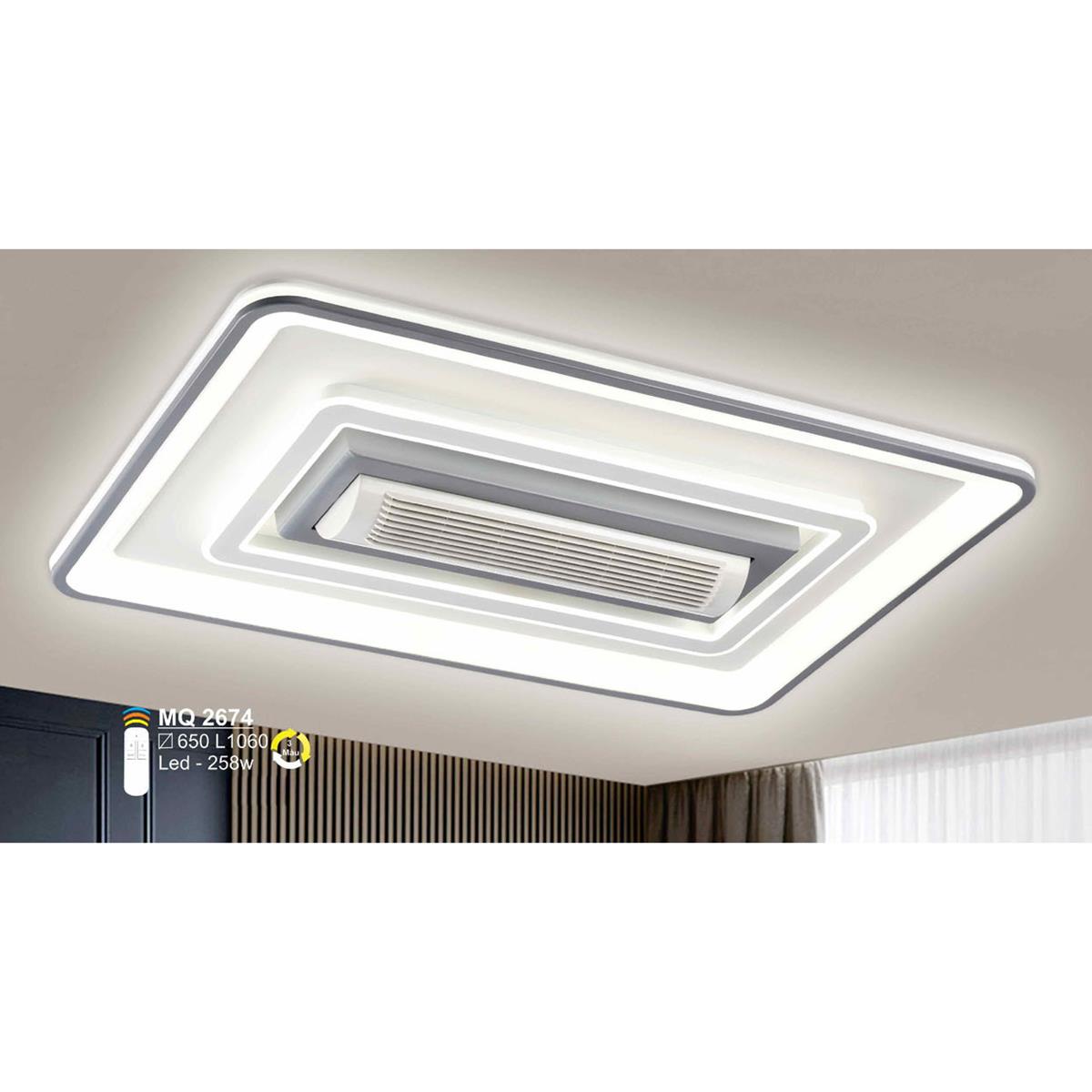 Đèn mâm SANO led chữ nhật 258W - 3 màu ánh sáng - Ø650*L1060