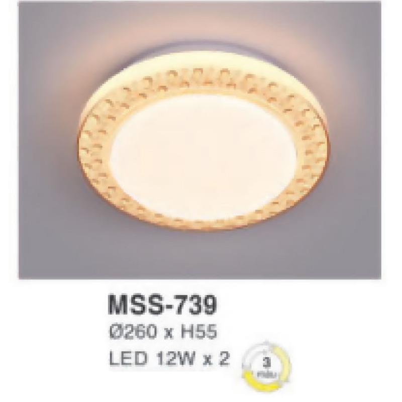 Đèn mâm led tròn siêu sáng 12W*2 - Ø260*H55 - 3 chế độ màu