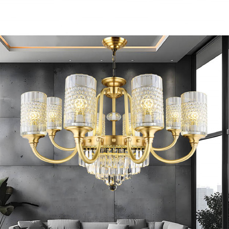 Đèn chùm đồng thủy tinh Andora CĐ-D8331/8 Ø780 x H550 + 500 E14 x 8 + LED 3000K