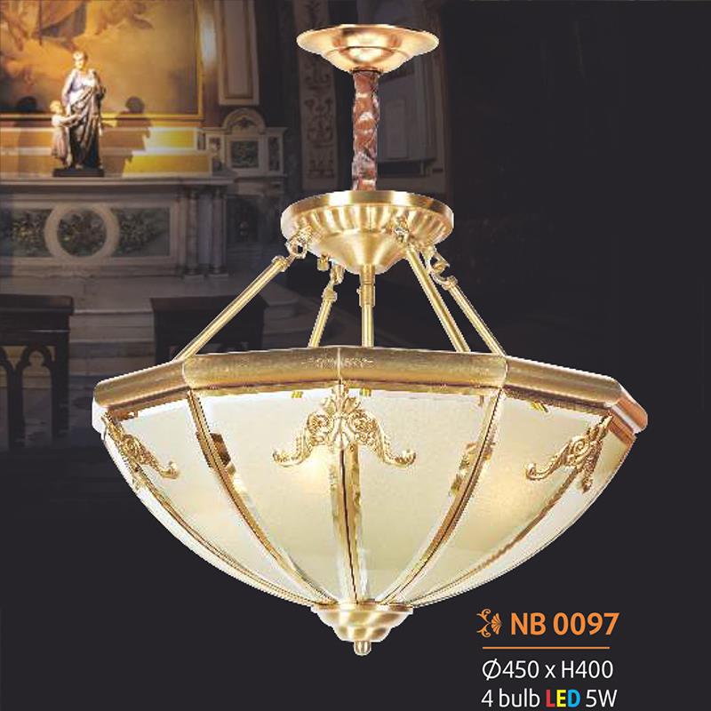 Đèn thả bàn ăn đồng cổ điển Ø450*H400, 4 bulb LED 5W
