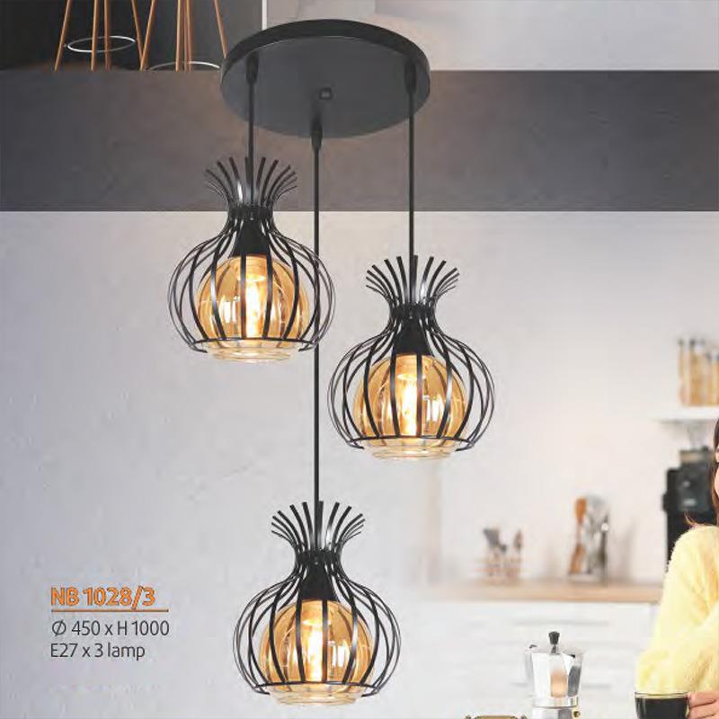 Đèn treo quán kiểu sang trọng Ø450*H1000, E27*3 Lamp