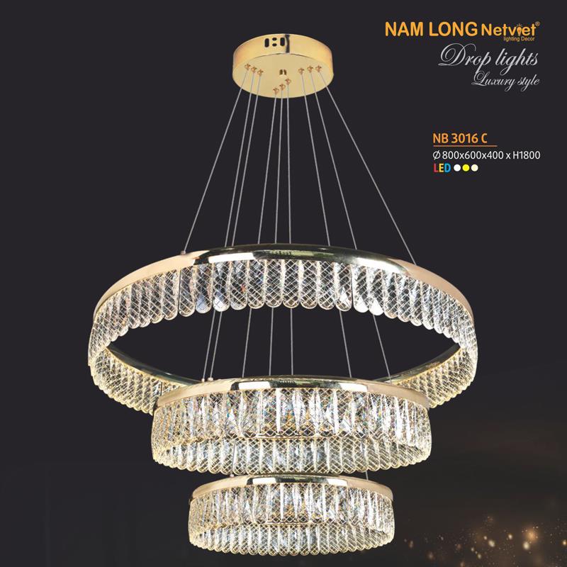 Đèn thả trang trí Ø800*600*400*H1800 - led 3 màu ánh sáng