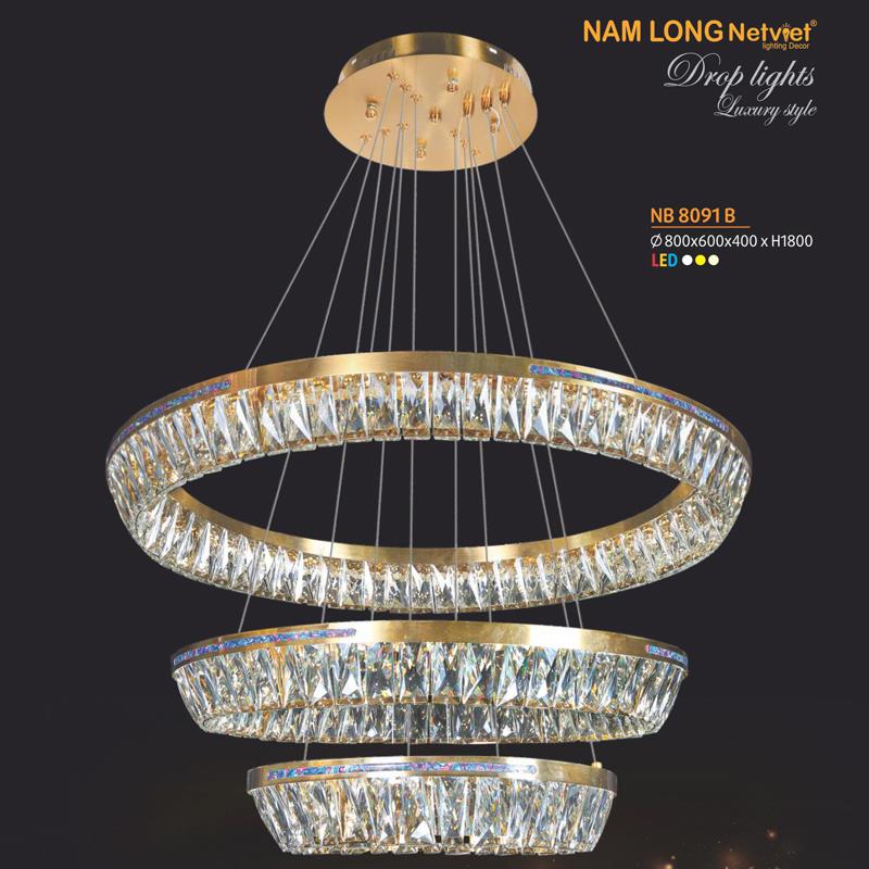 Đèn thả trang trí Ø800*600*400*H1800 - led 3 màu ánh sáng