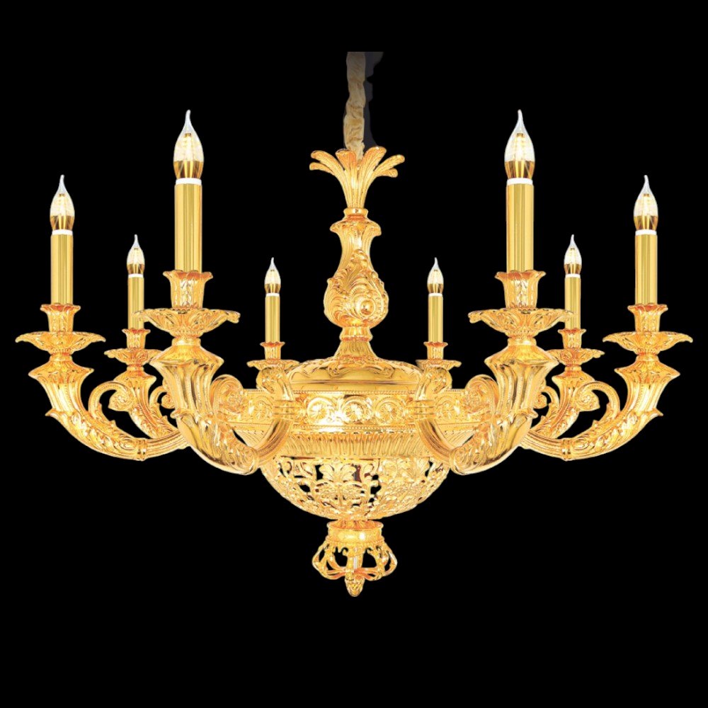 Đèn chùm nến đồng Netviet Ø950 x H700 + 500, E14 x 8 lamp W26Kg