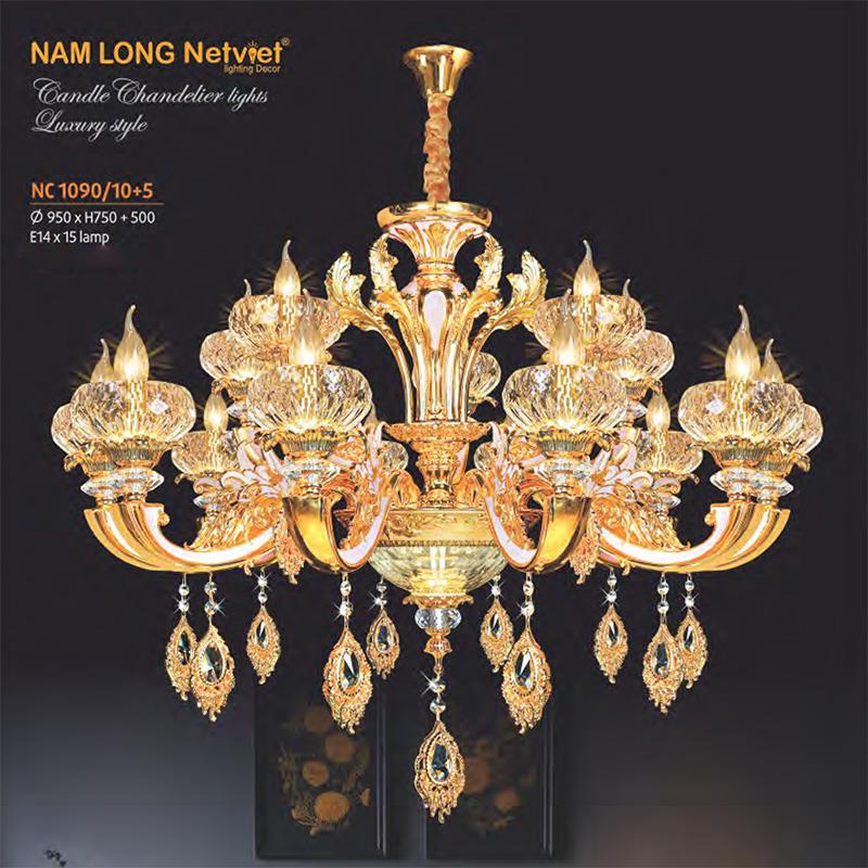Đèn chùm nến pha lê cao cấp Ø950*H750+500 - E14*15 lamp