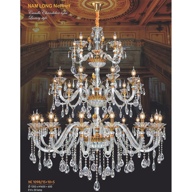 Đèn chùm nến phong cách trang trọng Ø1350*H1600+600, E14*30 lamp