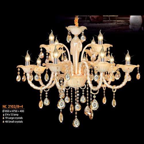 Đèn chùm pha lê Netviet Ø850 x H750 + 400, E14 x 12 lamp, 19 large crystals, 48 small crystals