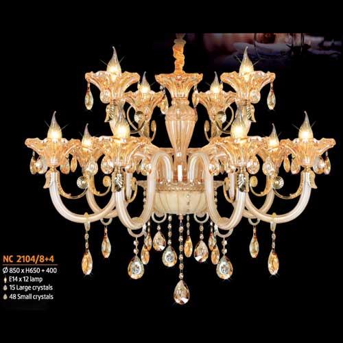Đèn chùm pha lê Netviet Ø850 x H650 + 400, E14 x 12 lamp, 15 large crystals, 48 small crystals