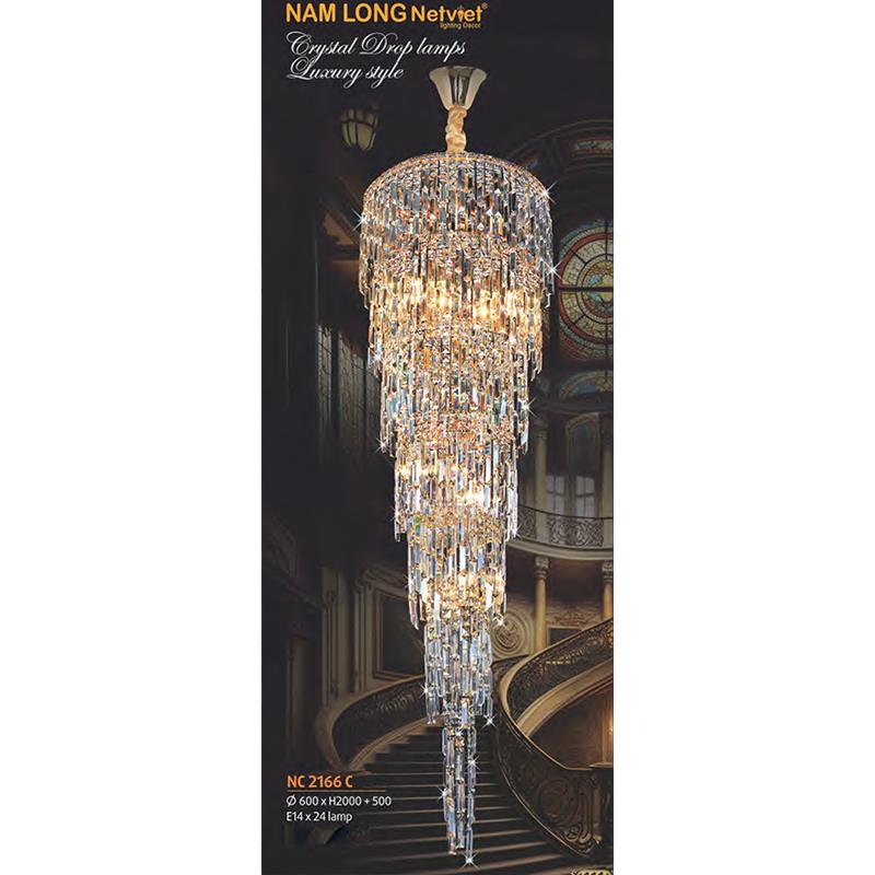 Đèn chùm pha lê phong cách trang trọng Ø600*H2000+500 - E14*24 Lamp