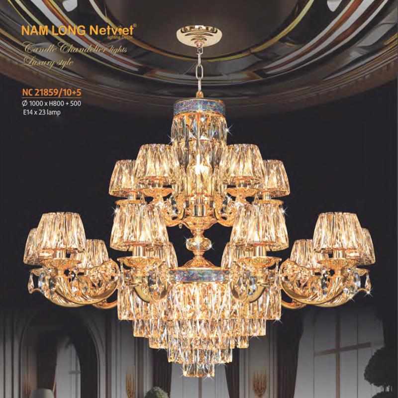 Đèn chùm pha lê nến phong cách trang trọng Ø1000*H800+500 - E14*23 Lamp