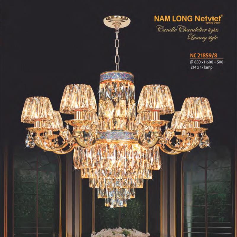 Đèn chùm pha lê nến phong cách trang trọng Ø850*H600+500 - E14*17 Lamp