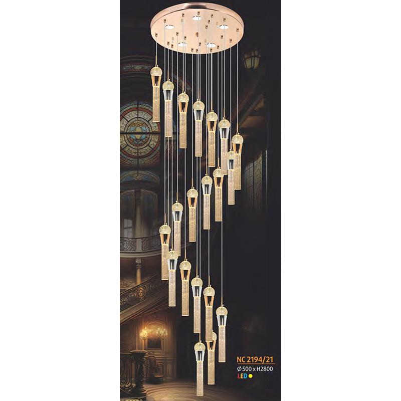 Đèn chùm pha lê cao cấp Ø500*H2800, LED Ánh Sáng Vàng