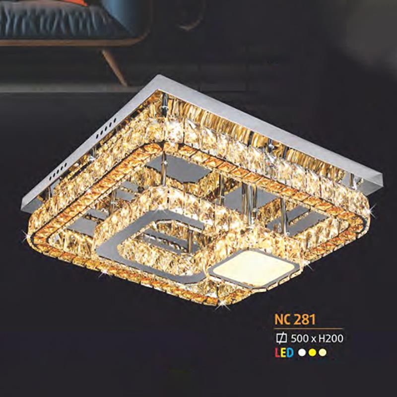 Đèn ốp trần Vuông Pha Lê kiểu sang trọng Ø500*H200, Led 3 CĐ