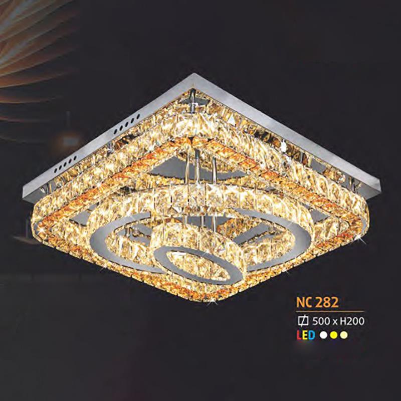 Đèn ốp trần Vuông Pha Lê kiểu sang trọng Ø500*H200, Led 3 CĐ