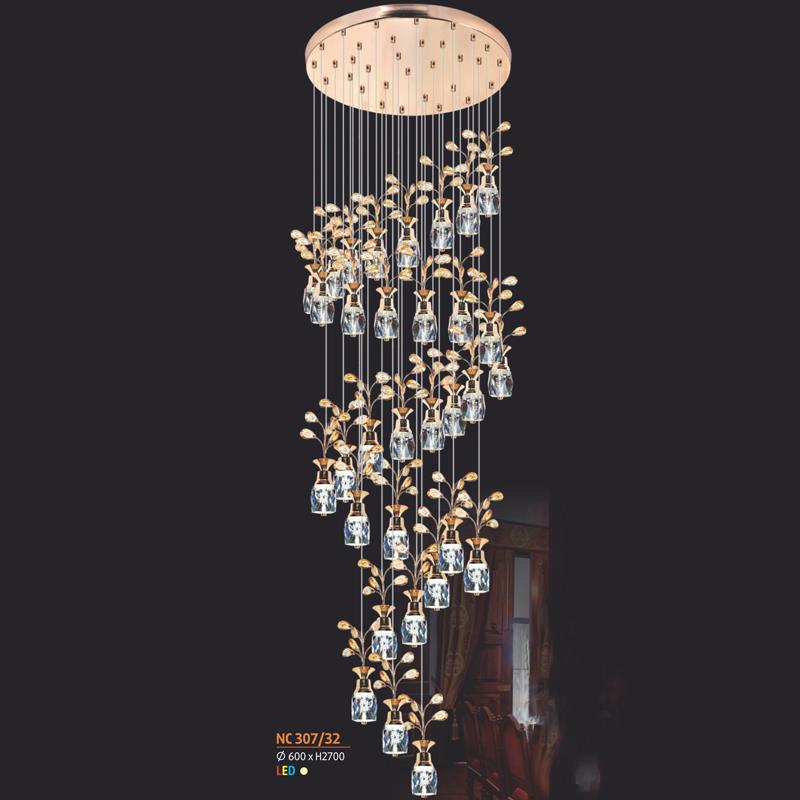 Đèn chùm trang trí led ánh sáng trung tính Ø600*H2700