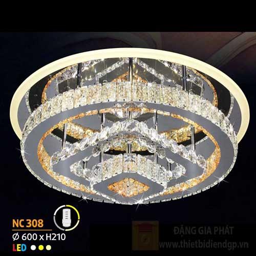 Đèn mâm tròn pha lê Ø600 x H210, 3 màu ánh sáng