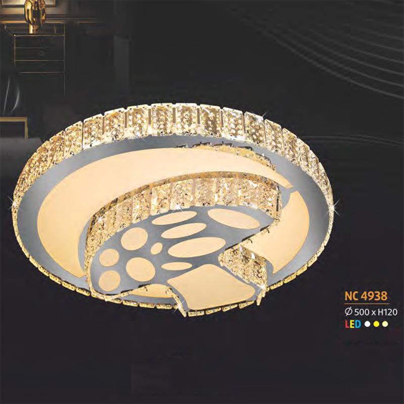 Đèn ốp trần Pha Lê kiểu sang trọng Ø500*H120, Led 3 CĐ